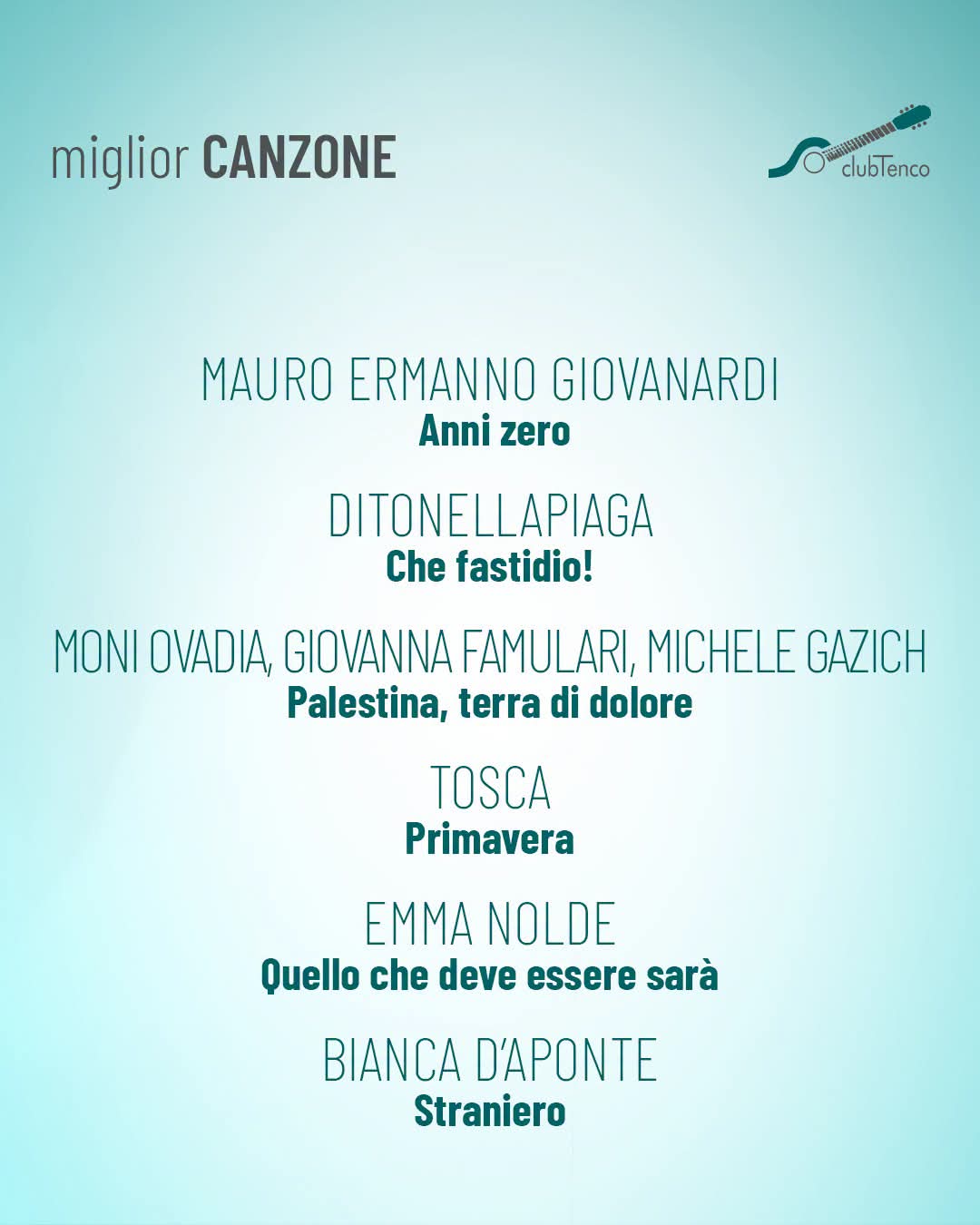 "Palestina, terra di dolore" è nella cinquina per la miglior canzone" al premio Tenco! 